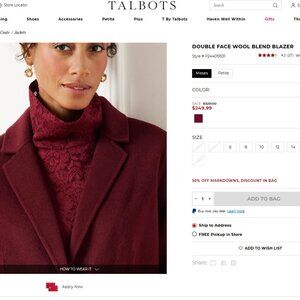 Talbots Wool Blend Patch Pocket Burgundy 2-Button Blazer Jacket Size 18W